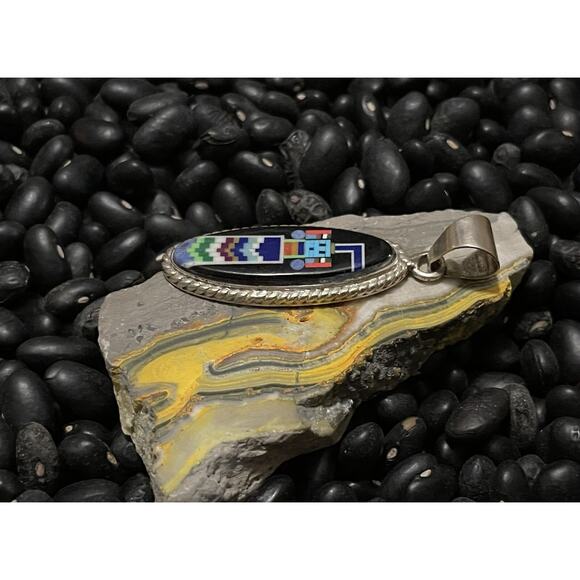 Native Sw Sterling Inlaid Galaxy Pendant Kachina Robot~Onyx Turquoise Lapis - Picture 3 of 6